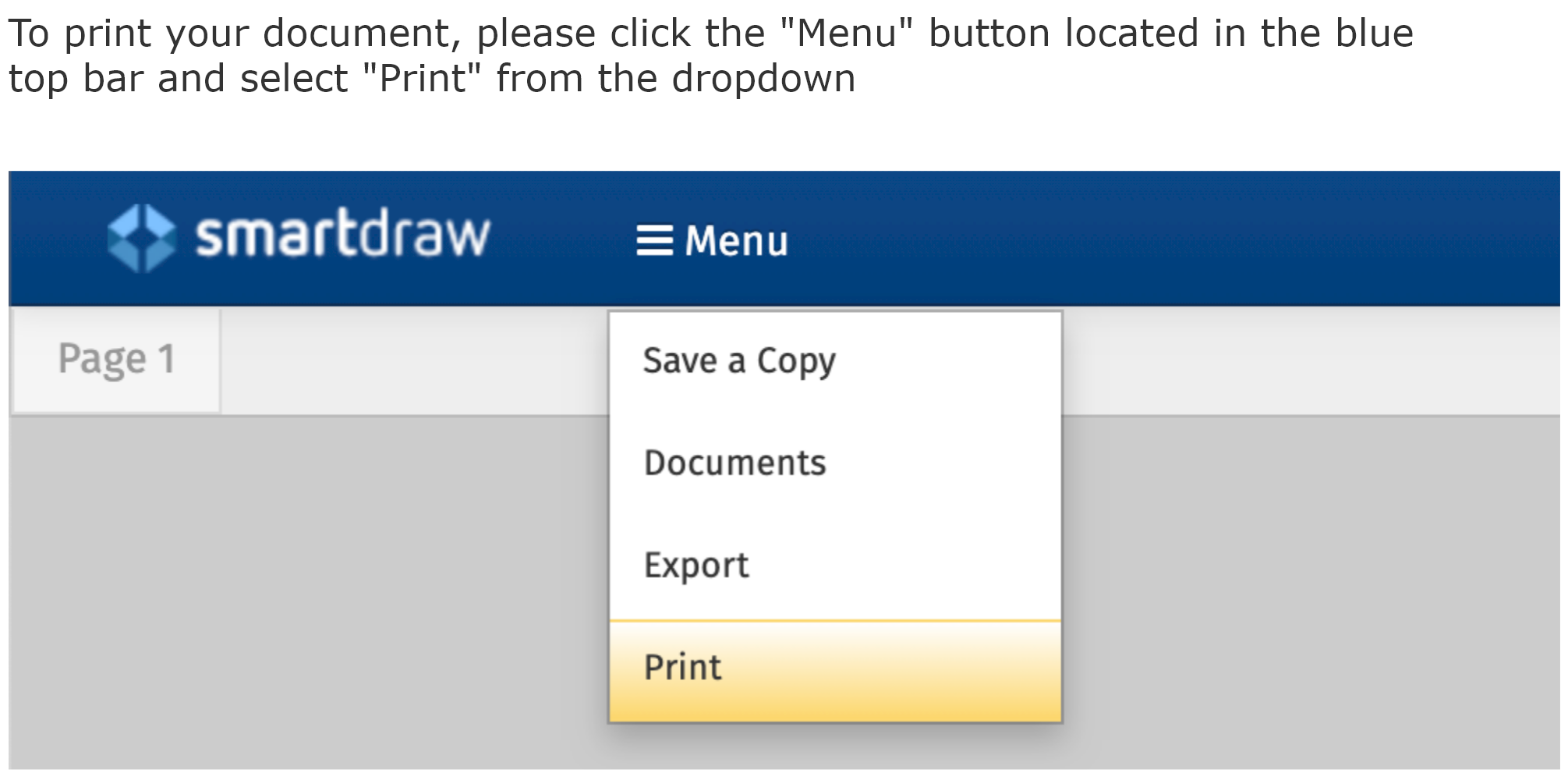 For best results use the print button found under File in the SmartDraw UI.